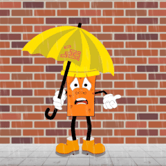 Cartoon brick in the rain with umbrella giff